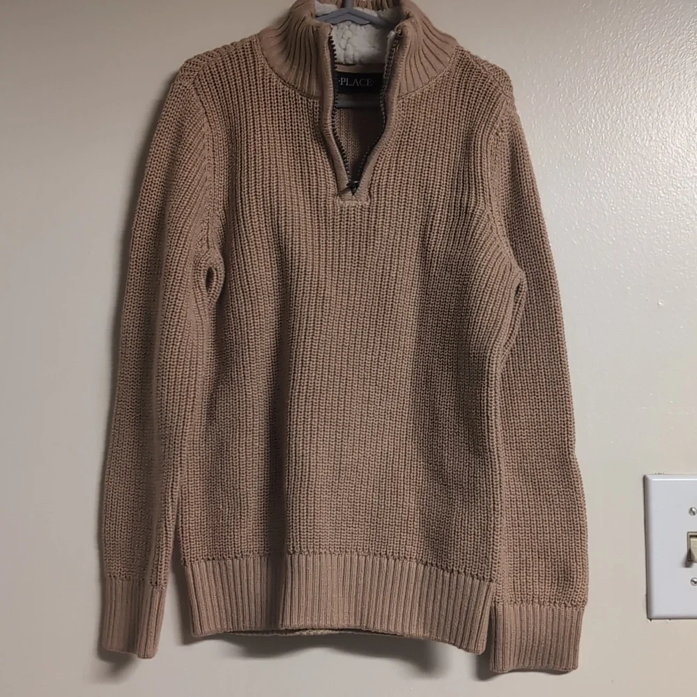 Children's Place NWT Cork Brown Sweater With Fur On‎ Inside Collar Size Small